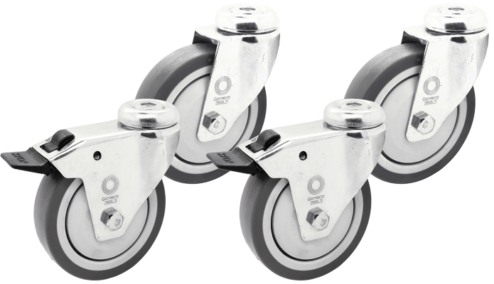 4 x Apparaterolle Rückenloch Lenkrolle Transport Möbelrolle Ø 75 mm Lenk-Brems